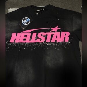Hellstar pink logo rhinestone tee Large